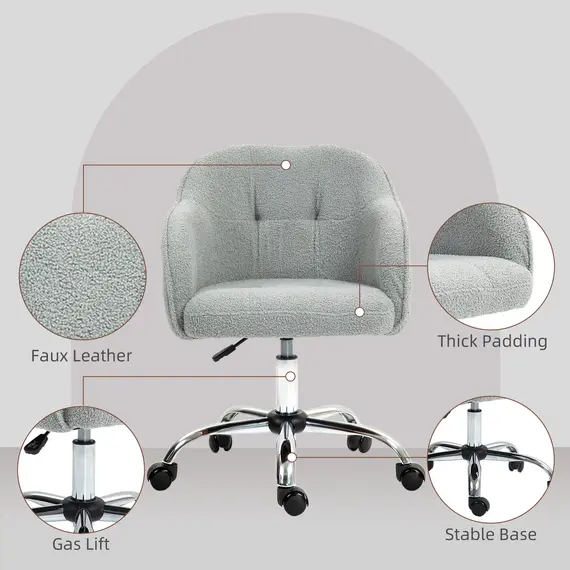 Buy Teddy Fleece Swivel Office Chair - Grey, 6 image