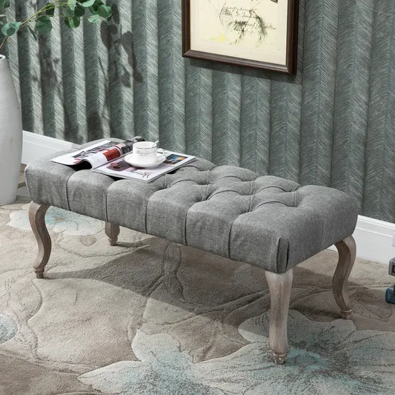 Buy Tufted Upholstered Accent Bench Window Seat Bed End Stool Fabric Ottoman for Living Room, Bedroom, Hallway, 7 image