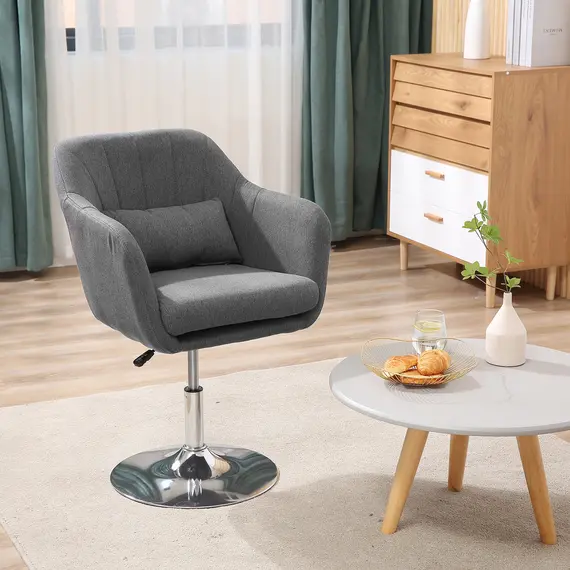 Buy Swivel Linen Fabric Accent Chair for Living Room Contemporary Vanity Armchair with Adjustable Height Thick Cushion Lumbar Support Armrest for Bedroom Office Dark Grey, 2 image