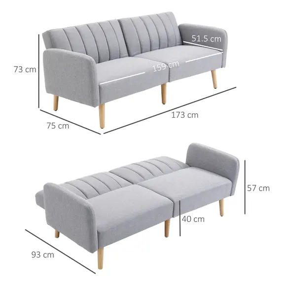 Buy Three-Seater Sofa Bed, with Split Back - Light Grey, 3 image