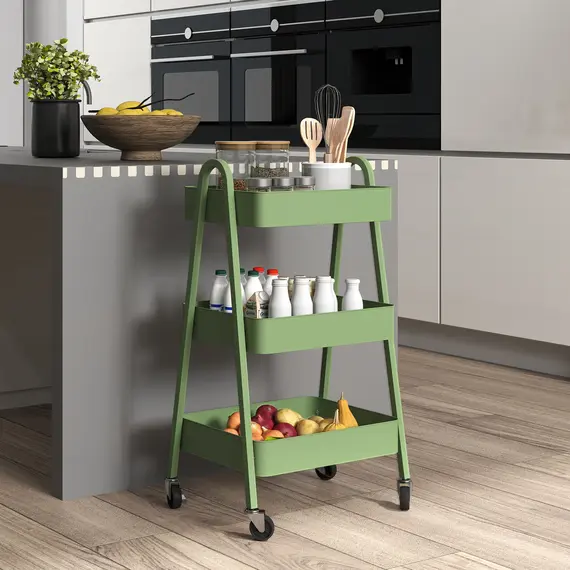 Buy Three-Tier Storage Trolley - Green, 2 image