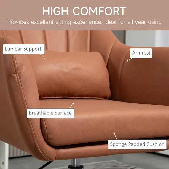 Buy Swivel Microfibre Accent Chair for Living Room Contemporary Vanity Armchair with Adjustable Height Thick Cushion Lumbar Support Armrest for Bedroom Office Brown, 6 image