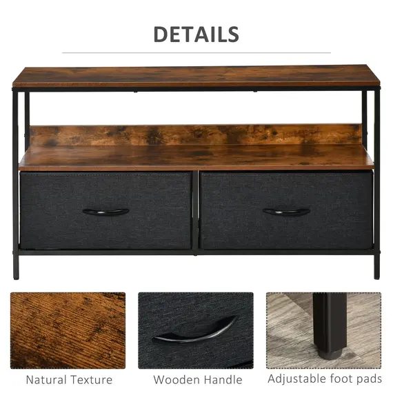 Buy TV Stand Cabinet with 2 Foldable Drawers - Rustic Brown, 6 image