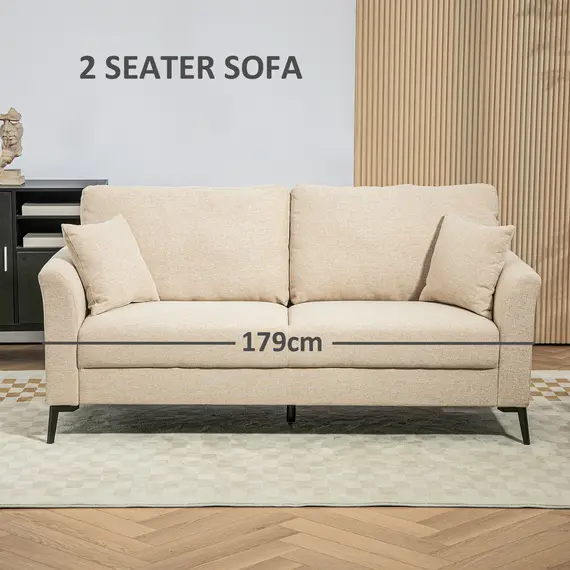 Buy Three-Seater Linen-Look Sofa - Beige, 4 image