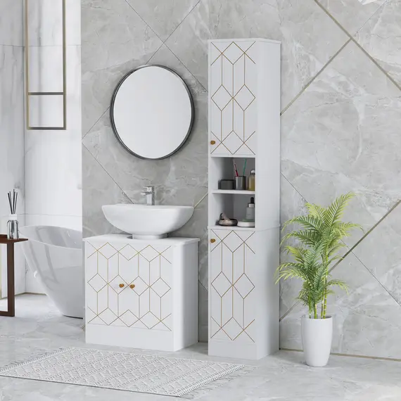 Buy Tall Bathroom Storage Cabinet with Doors, Slim Bathroom Storage Unit with Adjustable Shelves, Freestanding Bathroom Storage Unit, White, 2 image