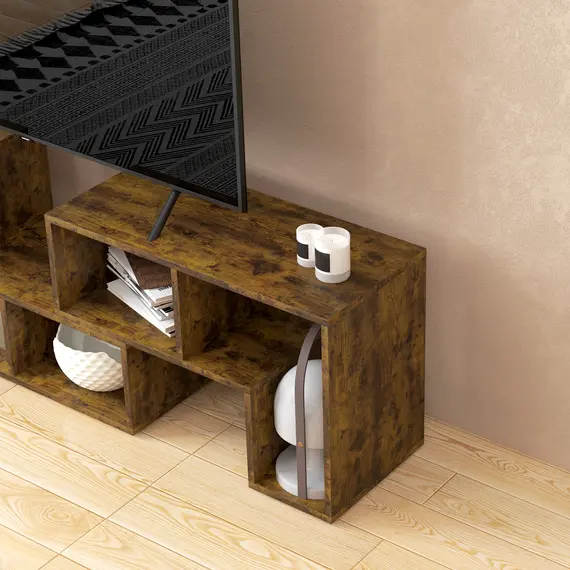 Buy TV Stand for TVs up to 75 Inches, Free Combination TV Unit with Storage Shelves, Extendable Entertainment Centre for Living Room, Rustic Brown, 9 image