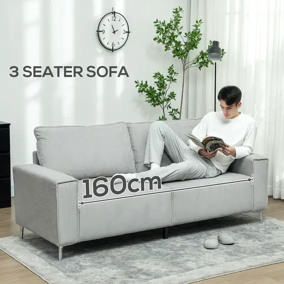 Buy Three-Seater Corduroy - Light Grey, 4 image