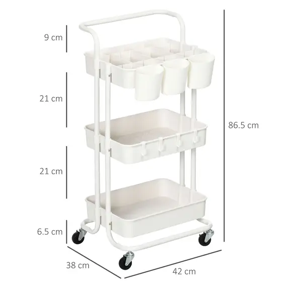 Buy Three-Tier Home Trolley, with Handle and Wheels - White, 3 image