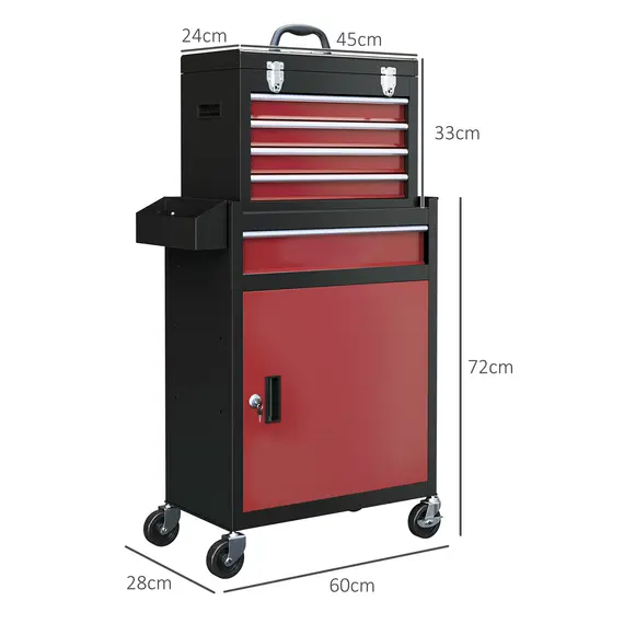 Buy Two-Part Tool Storage Chest on Wheels - Black/Red, 3 image