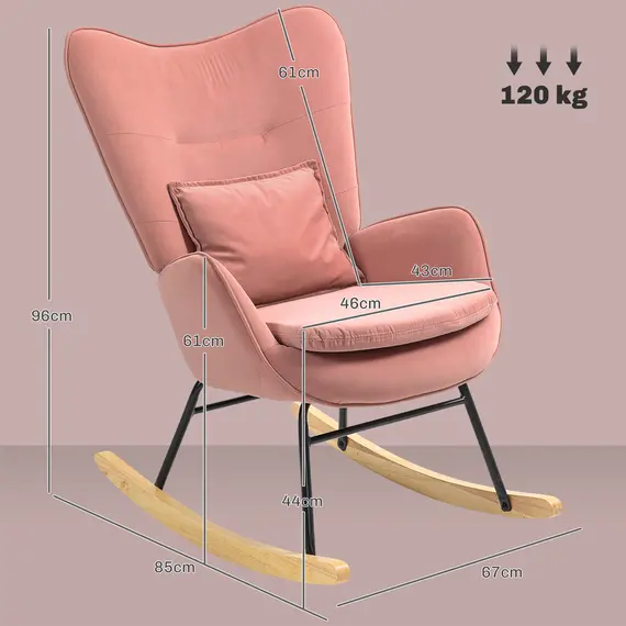 Buy Velvet-Feel Rocking Armchair - Pink, 3 image