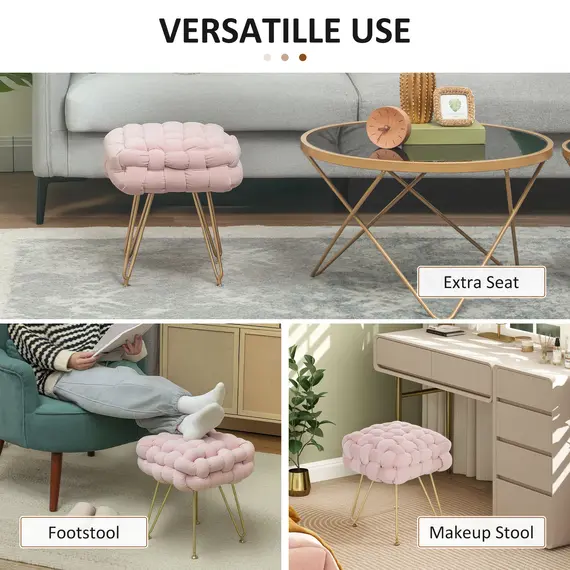Buy Velvet-Feel Bold Woven Footstool - Pink, 5 image