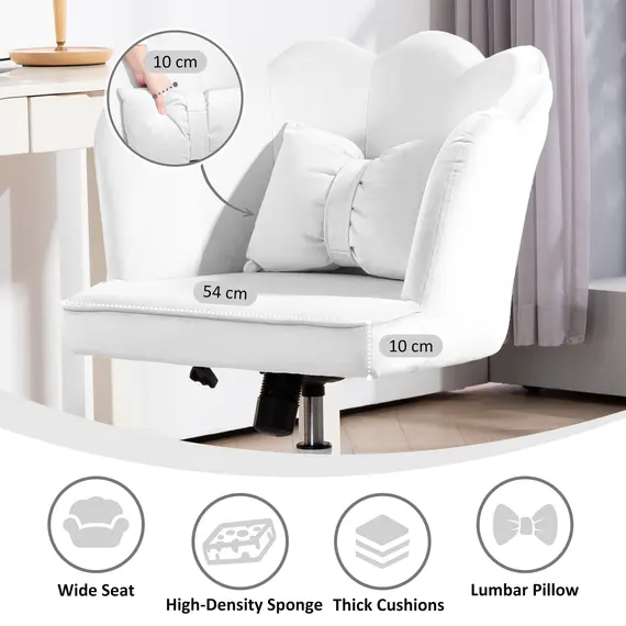 Buy Velvet-Feel Petal Back Office Chair - White, 5 image