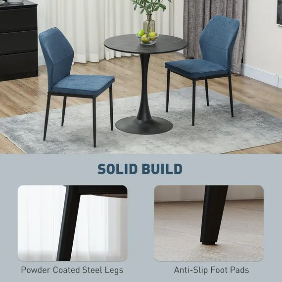 Buy Velvet Dining Chairs Set of 2, Modern Upholstered Kitchen Chairs with Metal Legs, Curved Back and Padded Seat, Armless Side Chairs for Dining Room, Bedroom, Living Room, Blue, 6 image