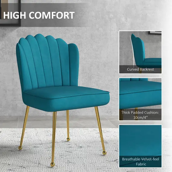 Buy Velvet-Feel Shell Accent Chair - Blue, 4 image