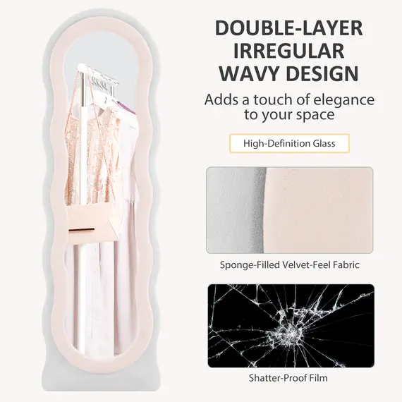 Buy Wavy Velvet-Feel Full Length Mirror - Pink, 5 image