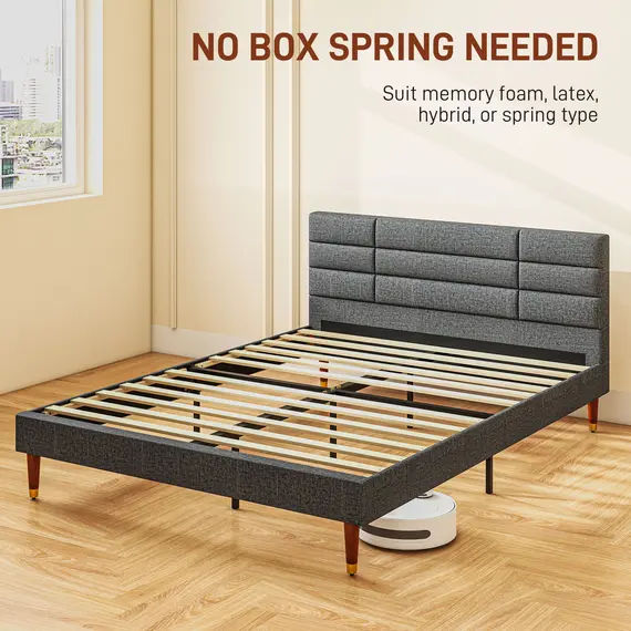 Buy Upholstered King Bed Frame, with Slats - Grey, 7 image