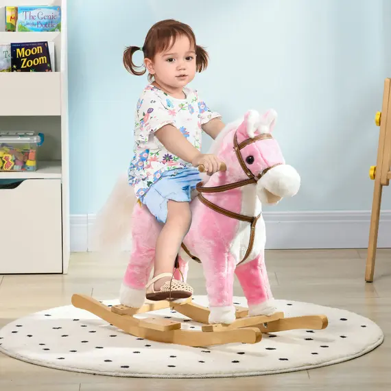 Buy Wooden Rocking Horse with Music, Sound, Saddle for Ages 3-6 Years, 2 image