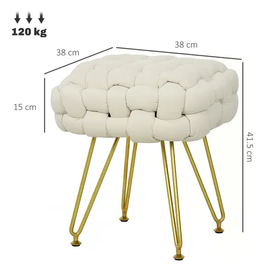 Buy Velvet-Feel Bold Woven Footstool - Cream White, 3 image