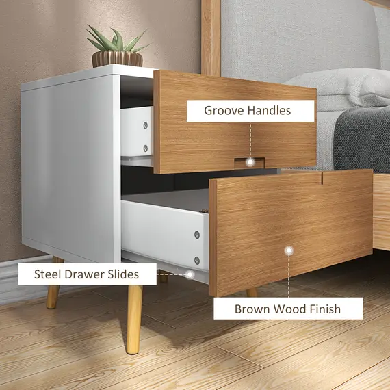 Buy Wood Effect Wto-Drawer Bedside Table - Brown/White, 6 image