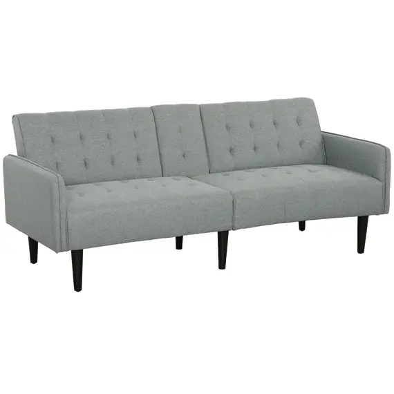Buy Upholstered Click Clack Sofa Bed, Linen-Feel 3 Seater Sofa Bed with Storage and Cupholders, Light Grey