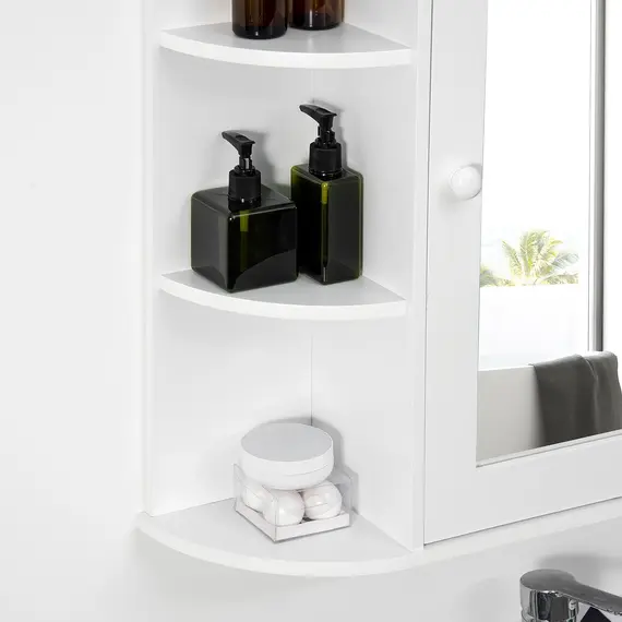 Buy Wall Mounted Bathroom Cabinet with Mirror Single Door Storage Organizer 2-tier Inner Shelves White, 8 image