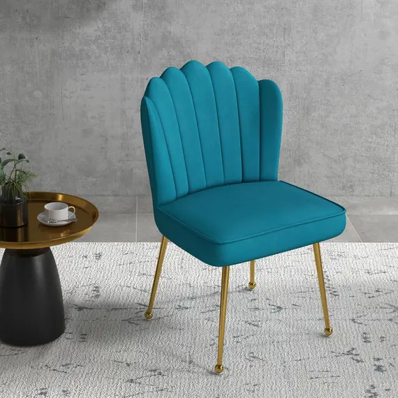 Buy Velvet-Feel Shell Accent Chair - Blue, 7 image