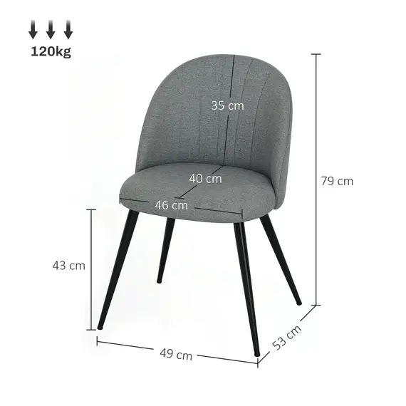 Buy Velvet Dining Chairs Set of 2, Modern Upholstered Kitchen Chairs with Metal Legs, Shell Backrest and Padded Seat for Dining Room, Bedroom, Living Room, Vanity, Grey, 3 image