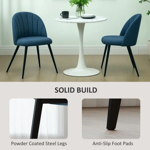Buy Velvet Dining Chairs Set of 2, Modern Upholstered Kitchen Chairs with Metal Legs, Shell Backrest and Padded Seat for Dining Room, Bedroom, Living Room, Vanity, Blue, 6 image