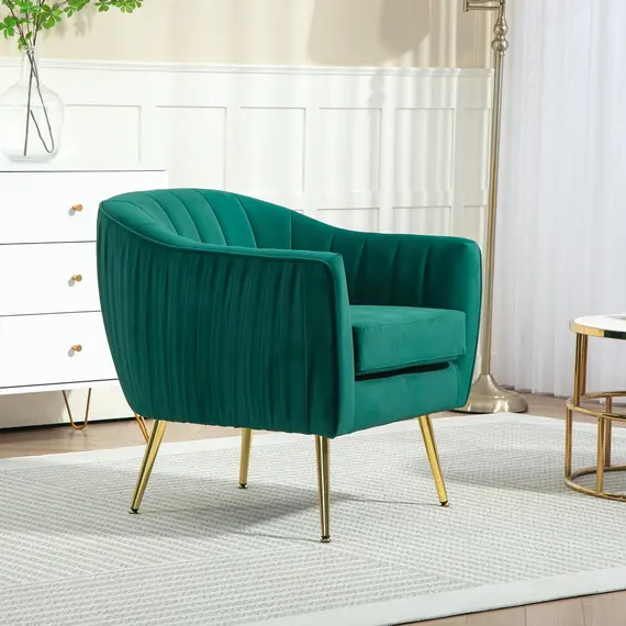 Buy Velvet-Feel Shell Back Accent Chair - Green, 8 image