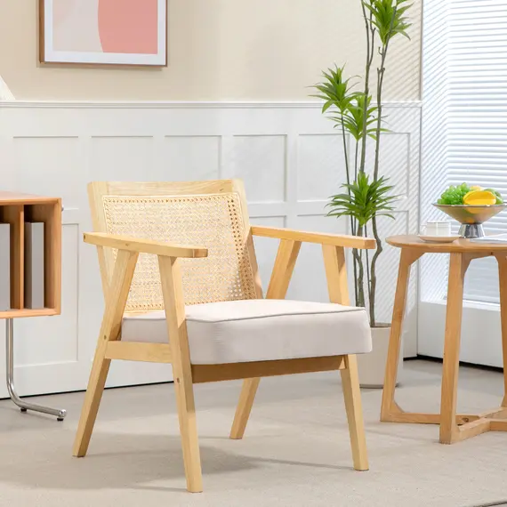 Buy Wooden Rattan Weave Panel Accent Chair - Natural Finish, 2 image