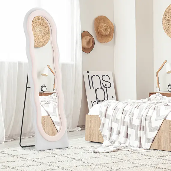 Buy Wavy Velvet-Feel Full Length Mirror - Pink, 2 image