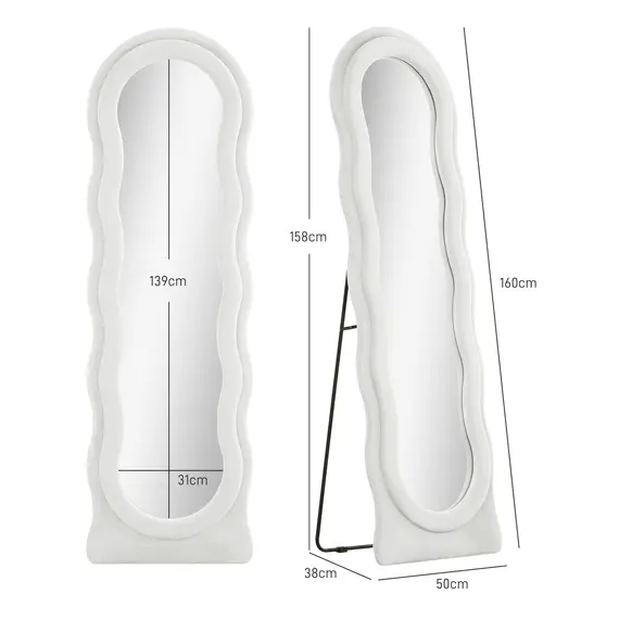 Buy Wavy Velvet-Feel Full Length Mirror - White, 3 image