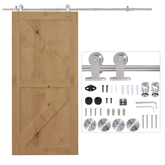 Buy Wooden Sliding Door Kit Stainless Steel Smooth Operation Hardware Track Kit System Unit For Single Door 2000mm