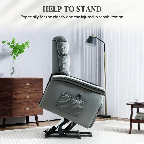 Buy Velvet-Feel Electric Lift Recliner Chair - Dark Grey, 4 image