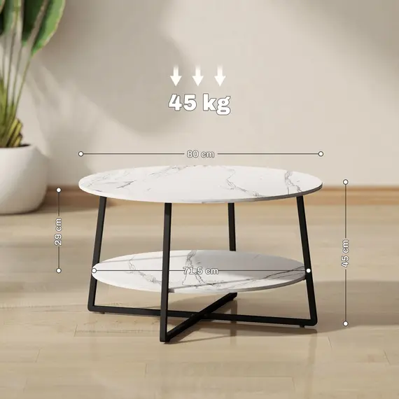 Buy Two-Tier Marble-Effect Coffee Table - White/Black, 3 image