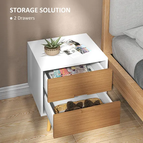 Buy Wood Effect Wto-Drawer Bedside Table - Brown/White, 4 image