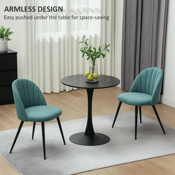 Buy Velvet Dining Chairs Set of 2, Modern Upholstered Kitchen Chairs with Metal Legs, Shell Backrest and Padded Seat for Dining Room, Bedroom, Living Room, Vanity, Green, 7 image