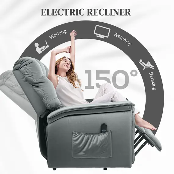 Buy Velvet-Feel Electric Lift Recliner Chair - Dark Grey, 5 image