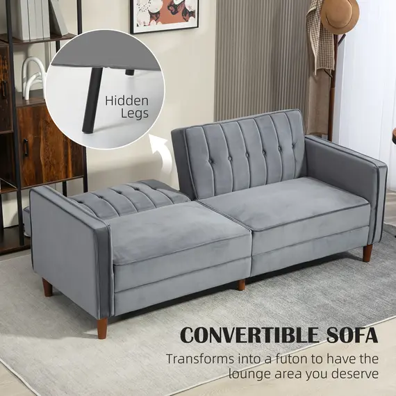 Buy Velvet-Feel Three-Seater Sofa Bed - Dark Grey, 4 image