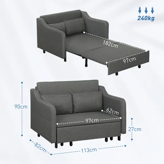 Buy Two-Seater Pull-Out Sofa Bed - Grey, 3 image