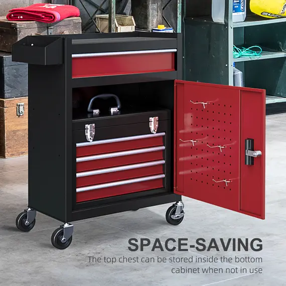 Buy Two-Part Tool Storage Chest on Wheels - Black/Red, 5 image