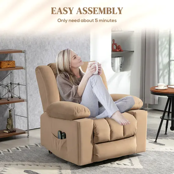Buy Velvet-Feel Electric Riser, Recliner and Massage Armchair - Light Brown, 8 image