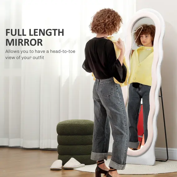 Buy Wavy Velvet-Feel Full Length Mirror - Pink, 4 image