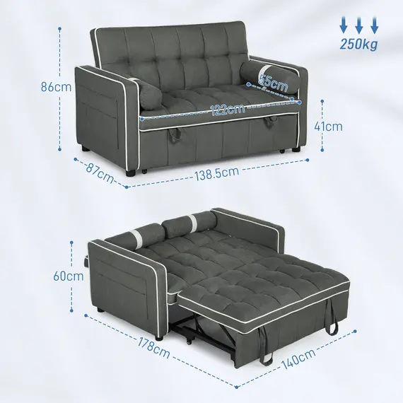 Buy Two-Seater Linen-Look Sofa Bed - Charcoal Grey, 3 image