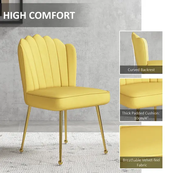 Buy Velvet-Feel Shell Accent Chair - Yellow, 4 image