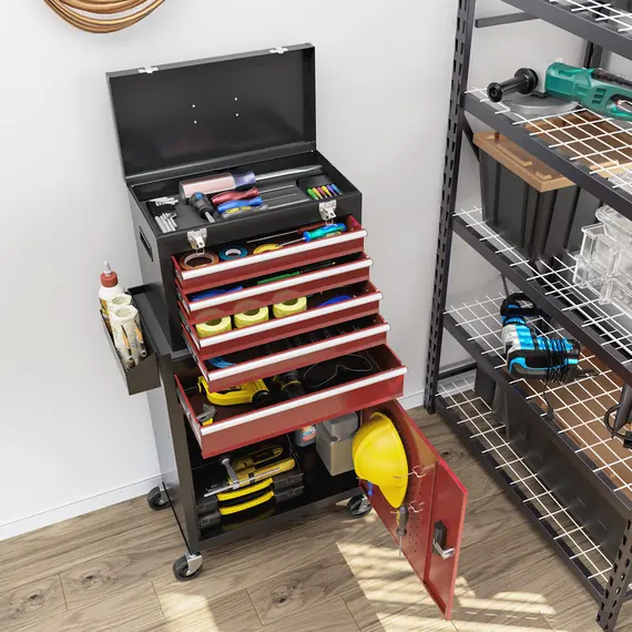 Buy Two-Part Tool Storage Chest on Wheels - Black/Red, 8 image
