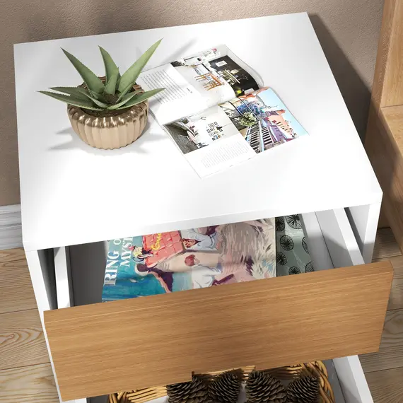 Buy Wood Effect Wto-Drawer Bedside Table - Brown/White, 8 image