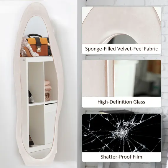 Buy Wavy Velvet-Feel Full Length Mirror - Light Pink, 5 image