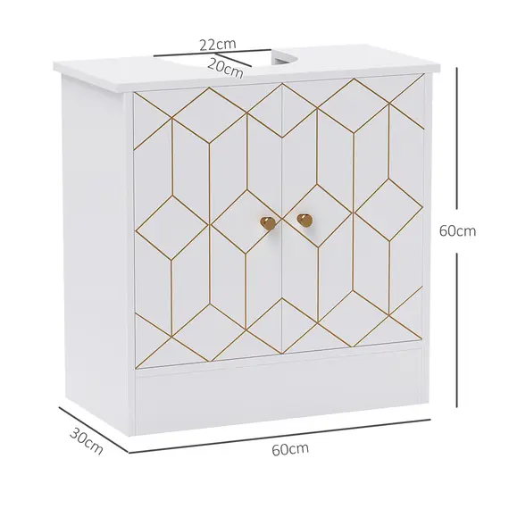 Buy Under Sink Bathroom Cabinet, Under Sink Cabinet with Adjustable Shelf and Open Compartment for Basin with or without Pedestal, 60 x 30 x 60cm, White, 3 image