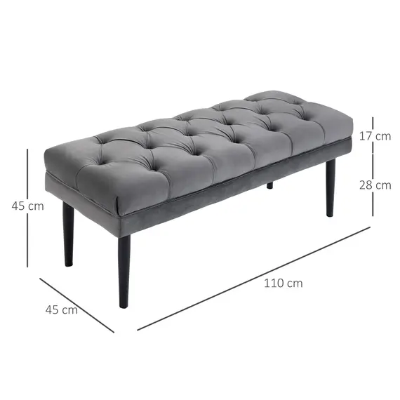 Buy Velvet Bed End Bench, Button Tufted Window Seat, Hallway Shoe Bench, Upholstered Accent Lounge Chair Stool for Living Room, Bedroom, Grey, 3 image